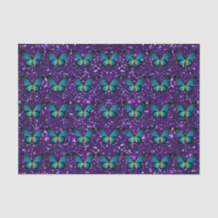 Seda Borboleta azul no lenço de papel roxo do brilho