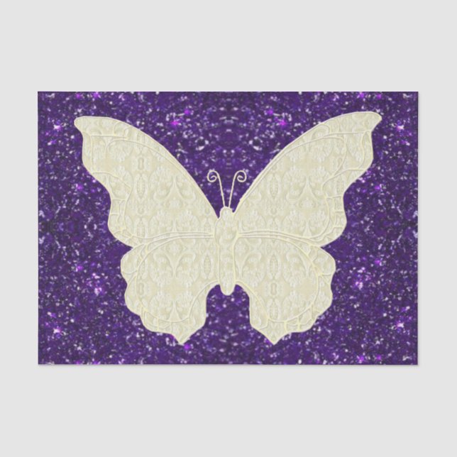 Seda Borboleta De Raça Sobre Papel Tecido Glitorâneo Pú (Frente )