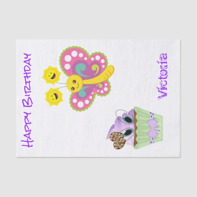 Seda Borboleta do Cupcake de Papel Tecido (Frente )