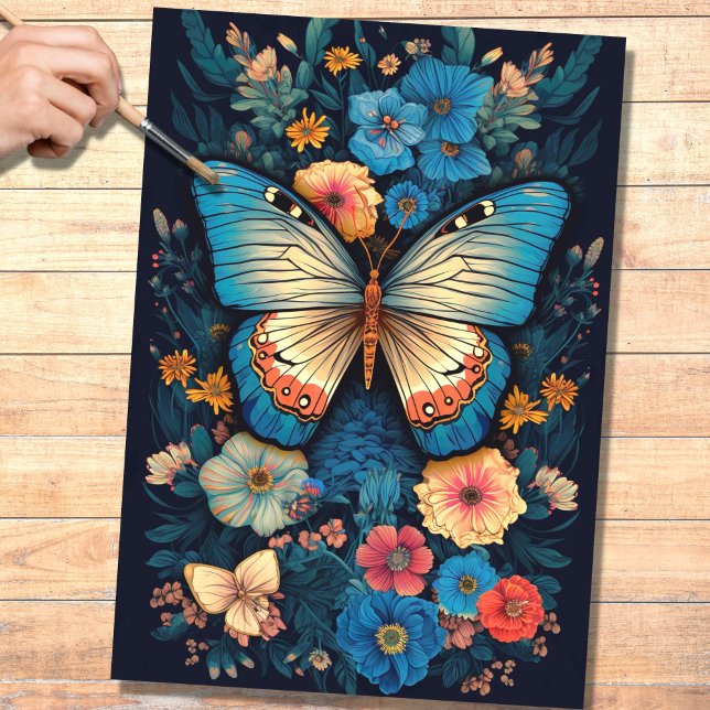 Seda Borboleta em Florais 1 Papel de Decoupage (Criador carregado)