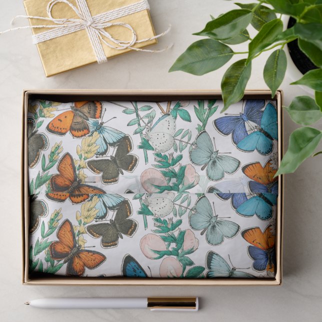 SEDA BORBOLETAS EM PAPEL DE TISSU NATURAL (Presente)