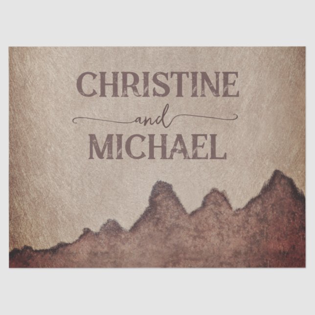 Seda Casamento de montanhas castanhas com papel rústico (Frente )