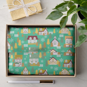 Seda Casas de Natal Papel de embrulho azul verde