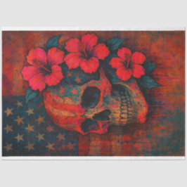 Seda Caveira e Hibiscus no Papel de Decoupage Vermelho 