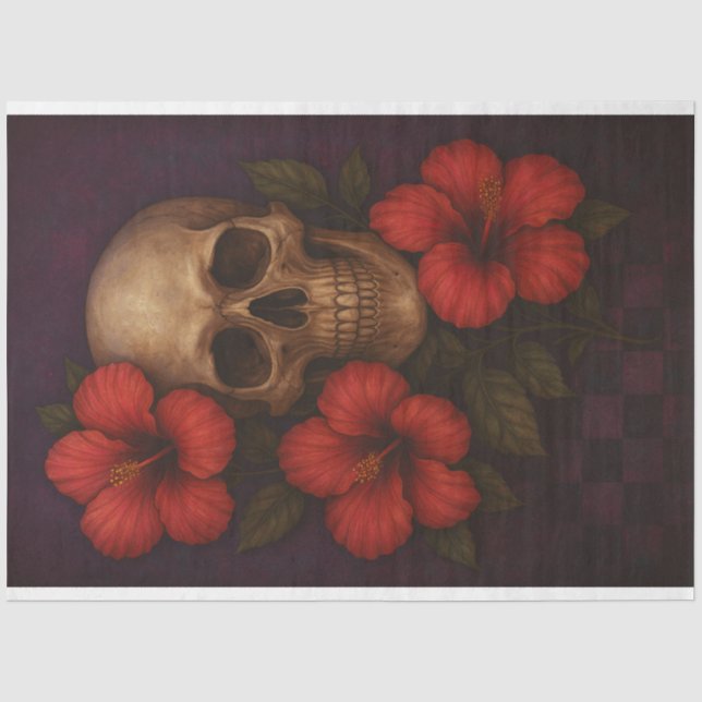 Seda Caveira e Hibiscus no Papel de Dissociação de Cont (Frente )