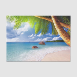 Seda Cena de Praia Tropical com Papel Tecido das Palmei