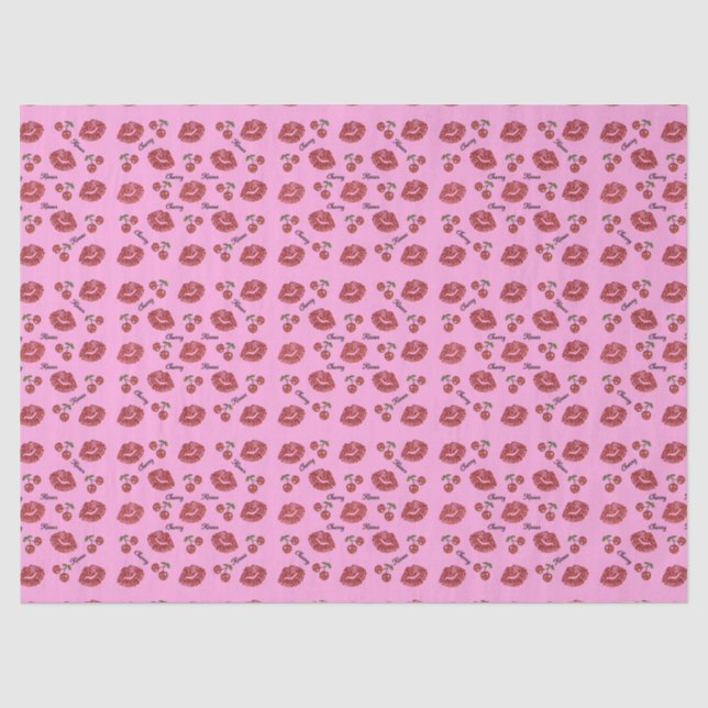 Seda Cherries Lipstick Kisses Papel de tecidos (Frente )