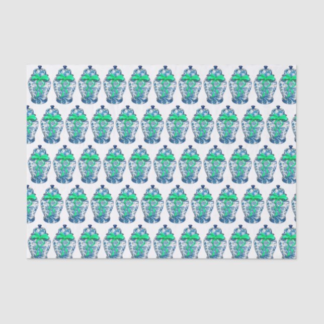 Seda Chinoiserie Ginger Jar Jars Papel de Tecido (Frente )