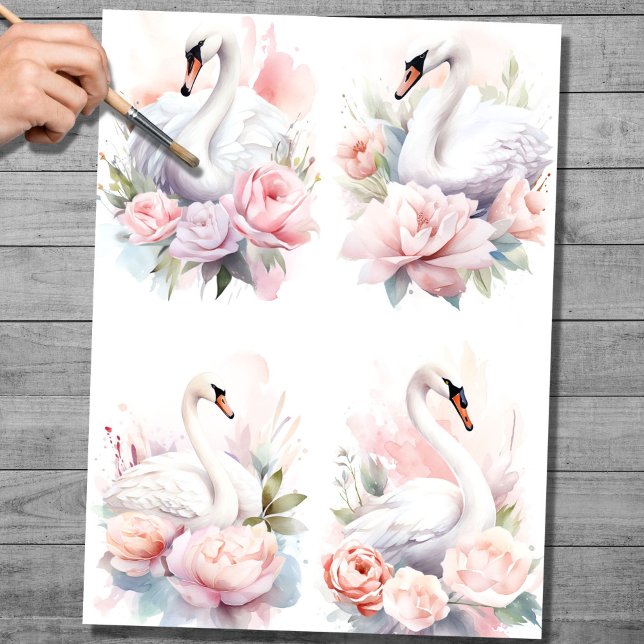Seda Chique Colagem do Cisne 1 - Papel de Decoupage (Criador carregado)