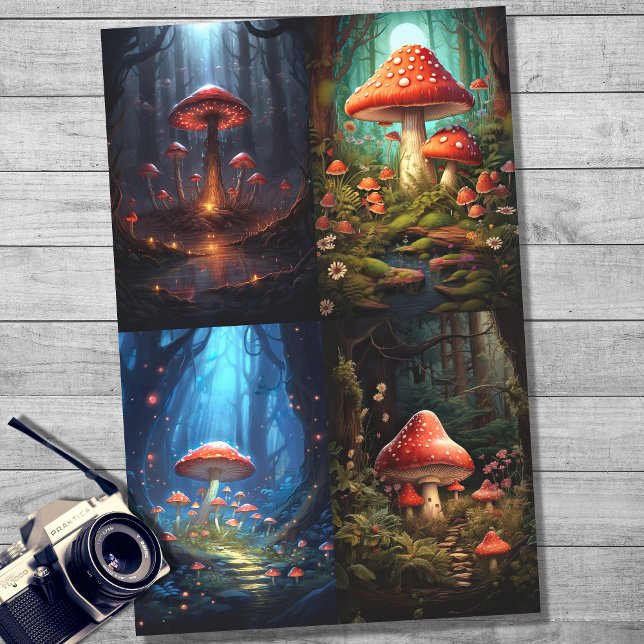 Seda Cogumelos na Coluna Florestal 1 Papel de Decoupage (Criador carregado)