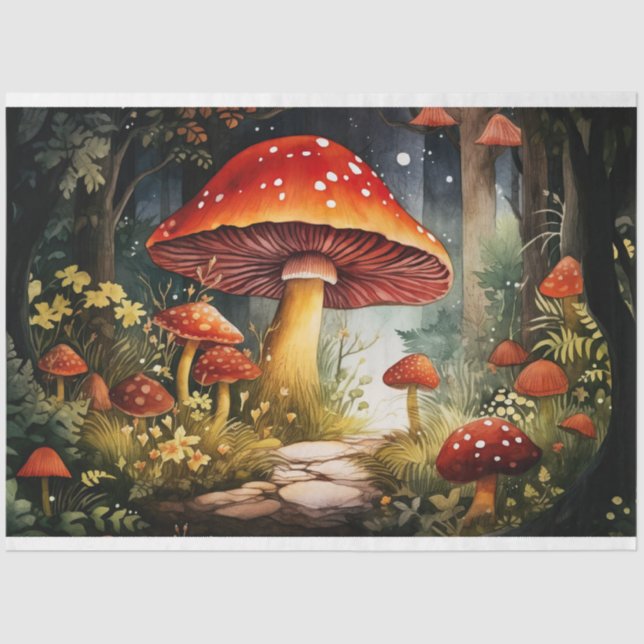 Seda Cogumelos na Floresta 6 Papel de Decoupage (Frente )