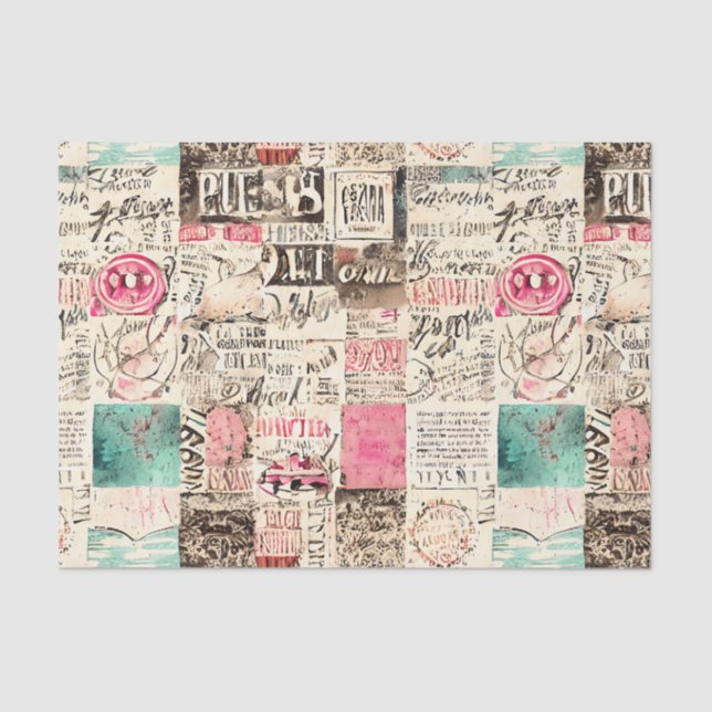 Seda Colagem de abstrato com papel tecidular de mensage (Frente )