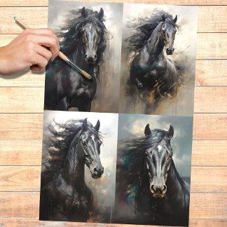 Seda Colagem de Cavalos Selvagens 4 Papel de Decoupage