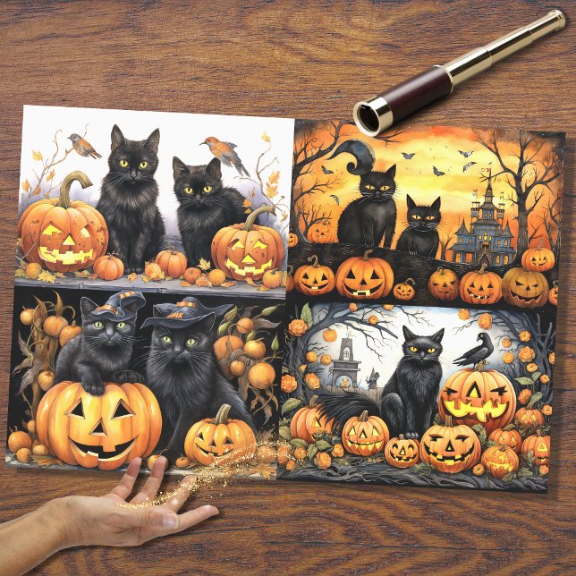 Seda Colagem de Gatos Halloween 1 Papel de Decoupage (Criador carregado)