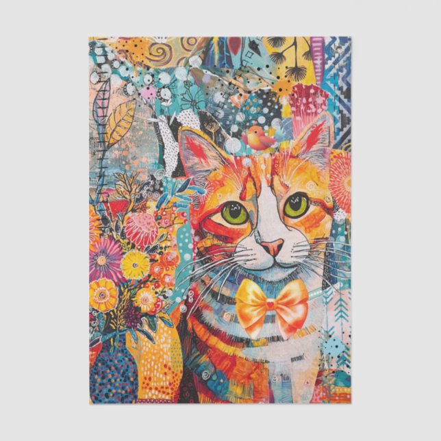 Seda Colagem de papel misto de gato Papel tissue (Frente )