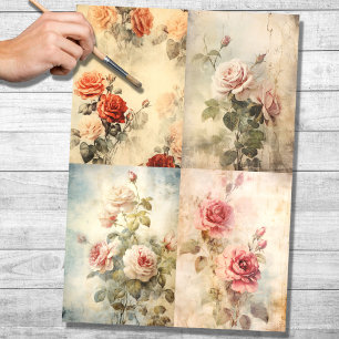 Seda Colagem de Rosas de Vintage 1 Papel de Decoupage
