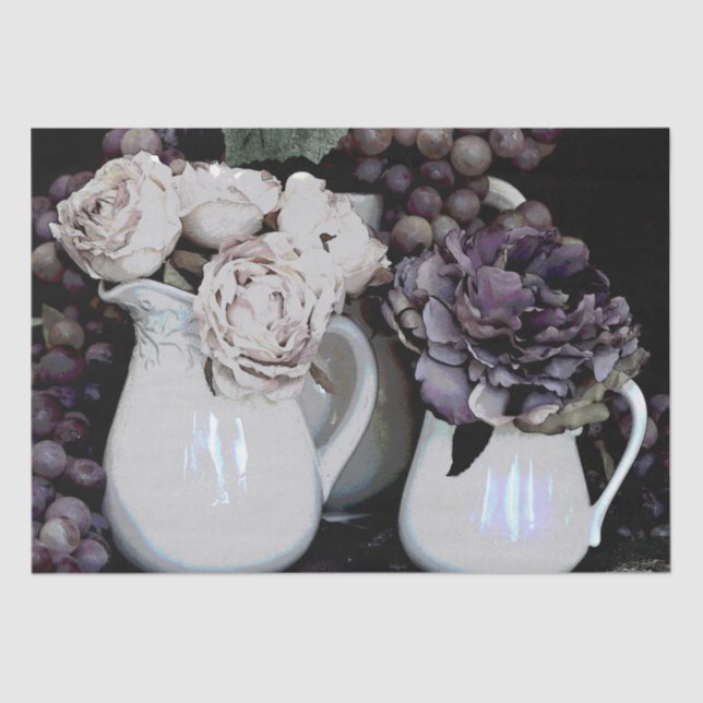 Seda Conjunto de Papel Tecido de 2 Pitchers, Uvas e Flo (Frente )