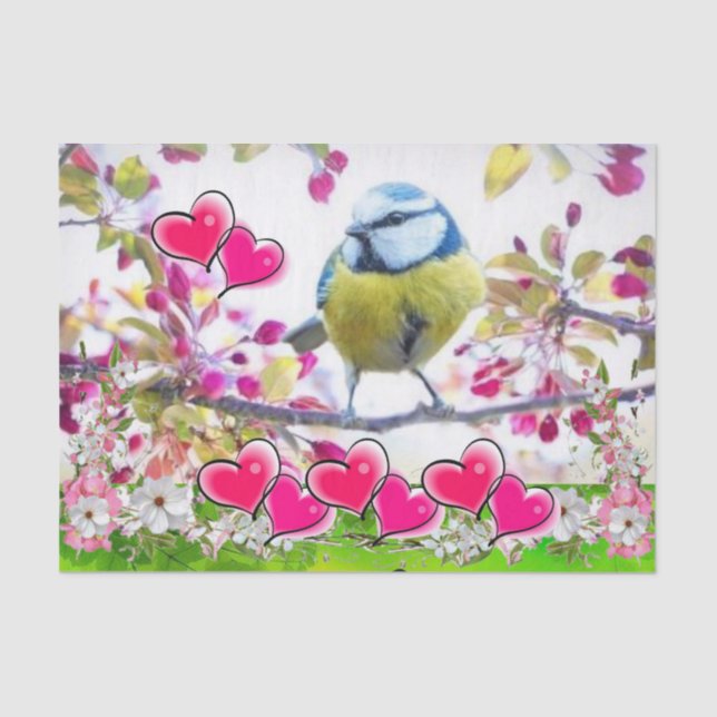 Seda Corações Cor-de-Rosa Pássaro de Papel Tecido (Frente )