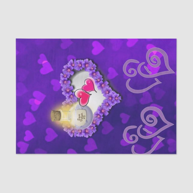 Seda Corações Cor-de-Rosa Púrpura de Papel Tecido (Frente )