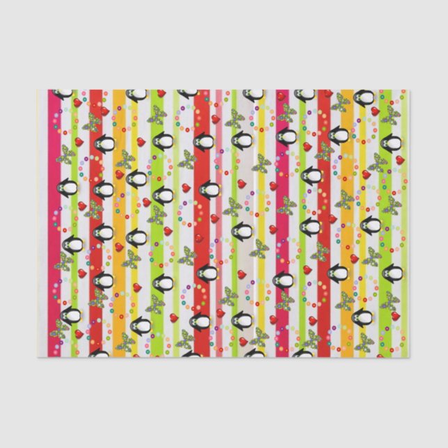 Seda Corações Vermelhos de Stripe de Papel Tecido (Frente )