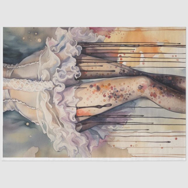 Seda Corset e Meias Papel Decoupage de Aquarela (Frente )