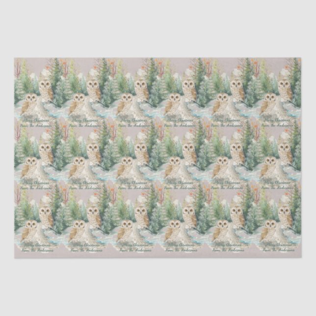 Seda Coruja de Inverno Natal - Papel Tissue Floresta (Frente )