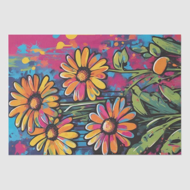 Seda Daisy Delight Pop Art Blossoms, papel de dissociaç (Frente )