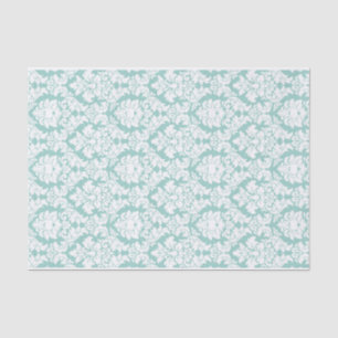 Seda Damasco branco no lenço de papel do azul do aqua