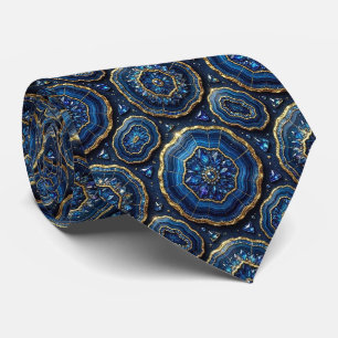 Seda de Luxo Falsa Gravata Azul Marinho + Geodo