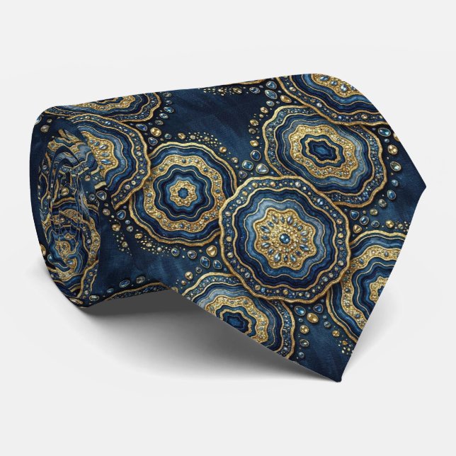 Seda de Luxo Falsa | Gravata Azul Marinho + Geodo  (Rolled)