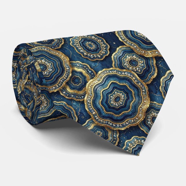 Seda de Luxo Falsa | Gravata Azul Marinho + Geodo  (Rolled)