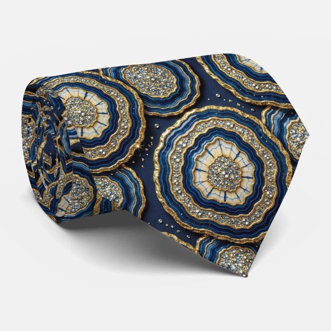 Seda de Luxo Falsa | Gravata Azul Marinho + Geodo  (Rolled)