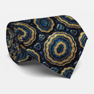 Seda de Luxo Falsa Gravata Azul Marinho + Geodo