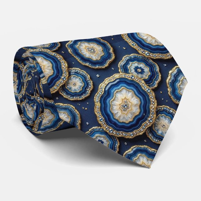 Seda de Luxo Falsa | Gravata Azul Marinho + Geodo  (Rolled)