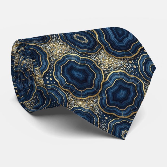 Seda de Luxo Falsa | Gravata Azul Marinho + Geodo  (Rolled)