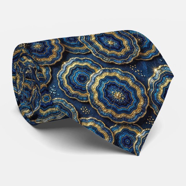 Seda de Luxo Falsa | Gravata Azul Marinho + Geodo  (Rolled)