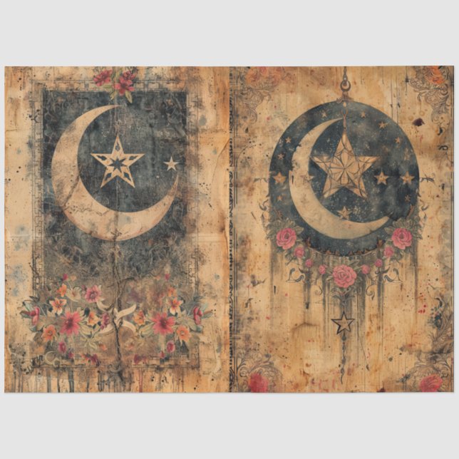 Seda Decoupage de Papel Antigo Celestial Gótico (Frente )