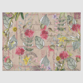 Seda Decoupage de Papel Tecido - Cartão Postal Folhas F