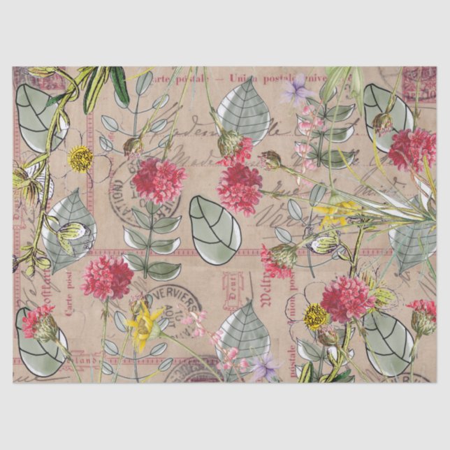 Seda Decoupage de Papel Tecido - Cartão Postal Folhas F (Frente )