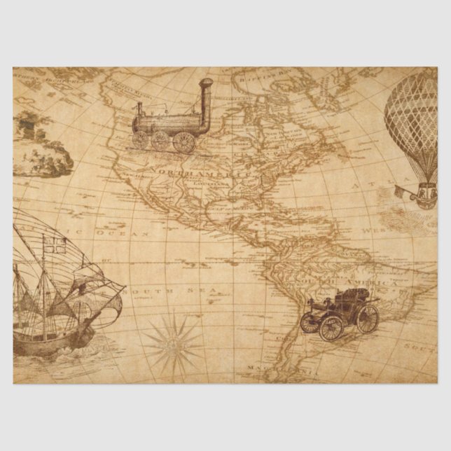 Seda Decoupage de Papel Tecido - Mapa Antigo dos EUA (Frente )