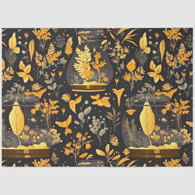 Seda Desligamento de Papel Tecido Dourado Plantas Terrá (Frente )