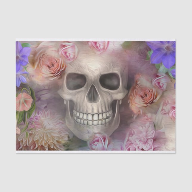 Seda Dia da Morte de Papel Testemunho de Crânio Floral (Frente )