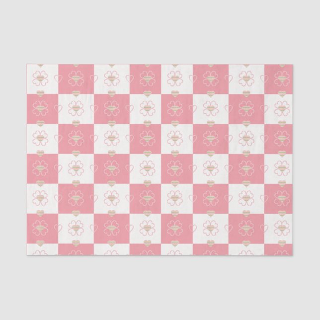 Seda Doces Corações de Argyle com Papel Tecido Verifica (Frente )