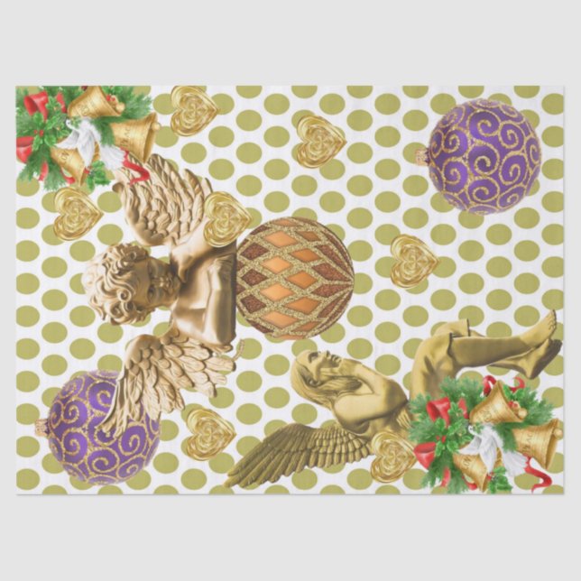 Seda Dourado Anjo do Papel dos Tecidos de Natal (Frente )