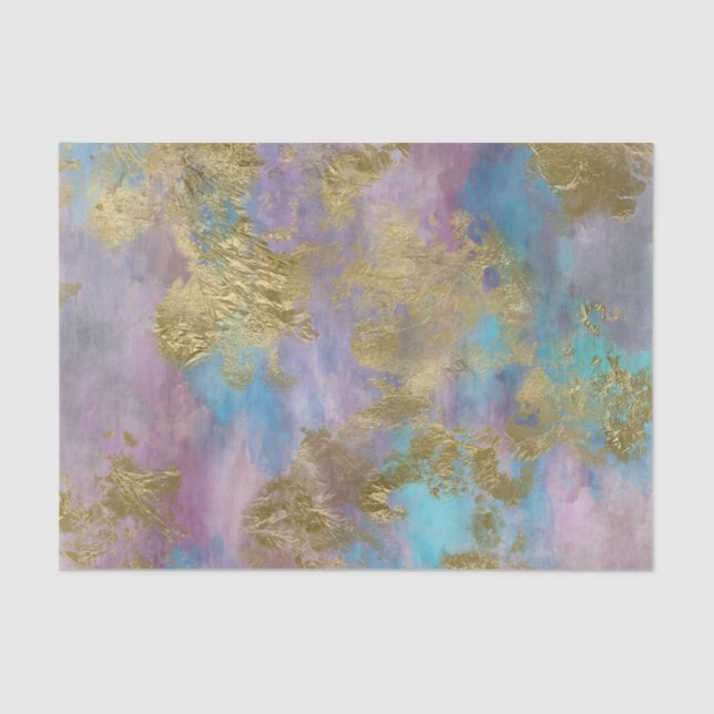 Seda Dourado, Pinks e Blues - Papel de Decoupage fino (Frente )