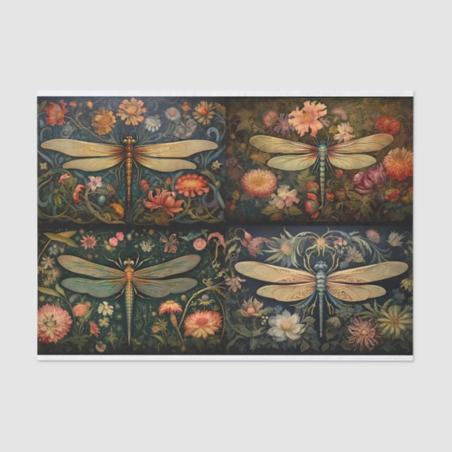 Seda Dragonfly em Florais Colagem 1 Papel de Decoupage (Frente )