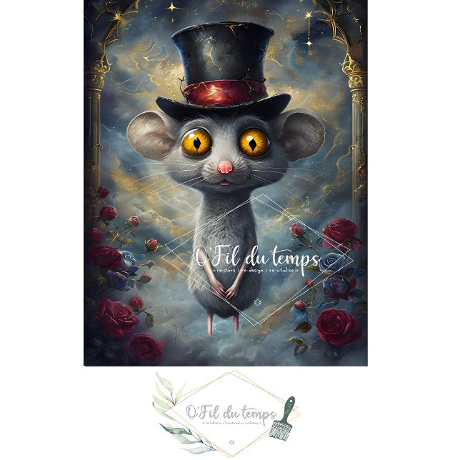 Seda Engraçado Animal com papel de Decoupage do Chapéu. (Criador carregado)