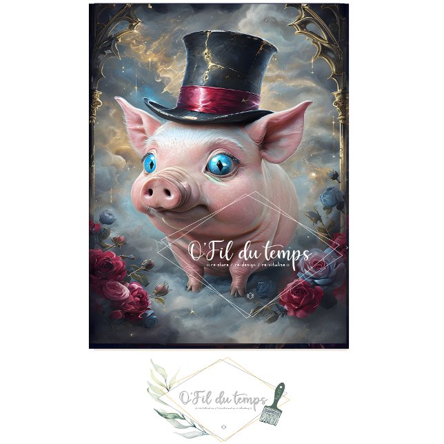 Seda Engraçado Animal com papel de Decoupage do Chapéu. (Criador carregado)