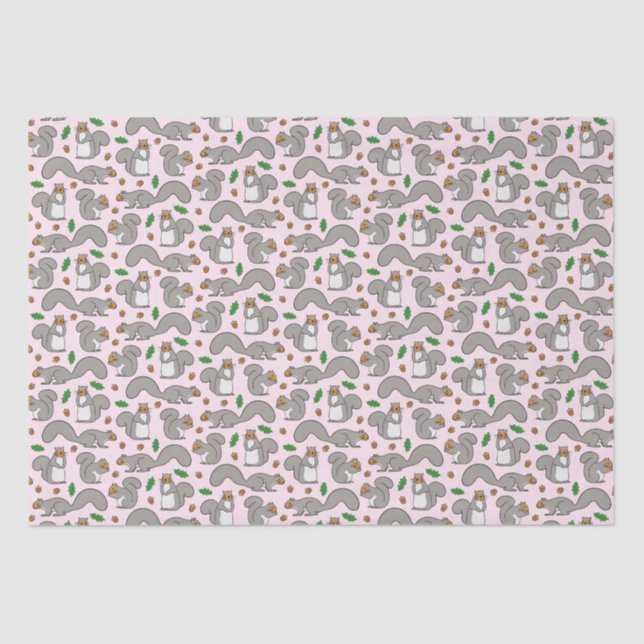 Seda Esquilos de cinza em Papel Tecido Rosa (Frente )