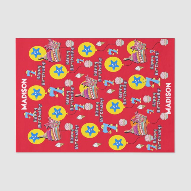 Seda Feliz 7 de Aniversário Papel Tecido #7 Vermelho (Frente )